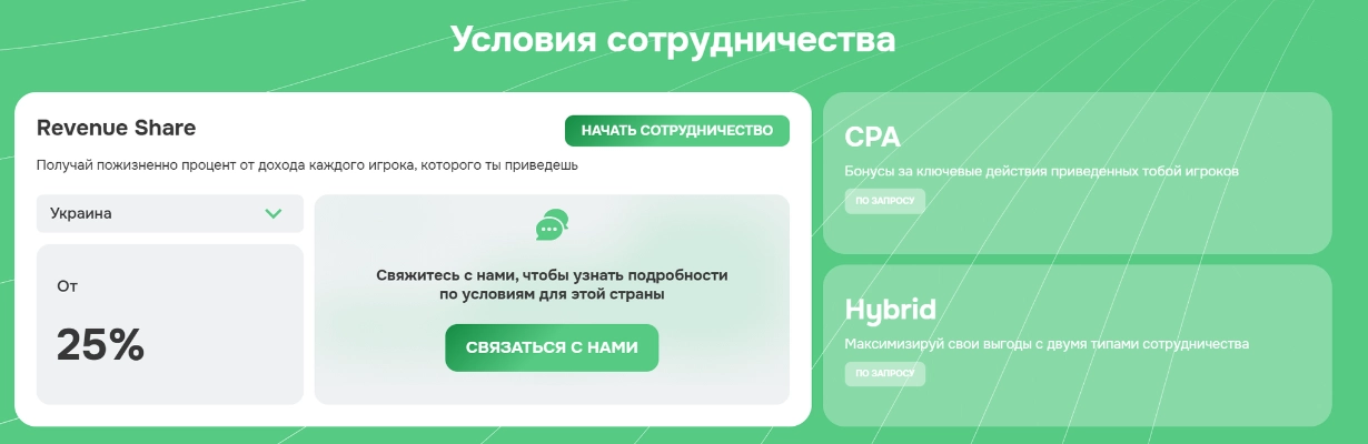 Условия сотрудничества Linebet: Revenue Share от 25%, CPA, Hybrid модель.